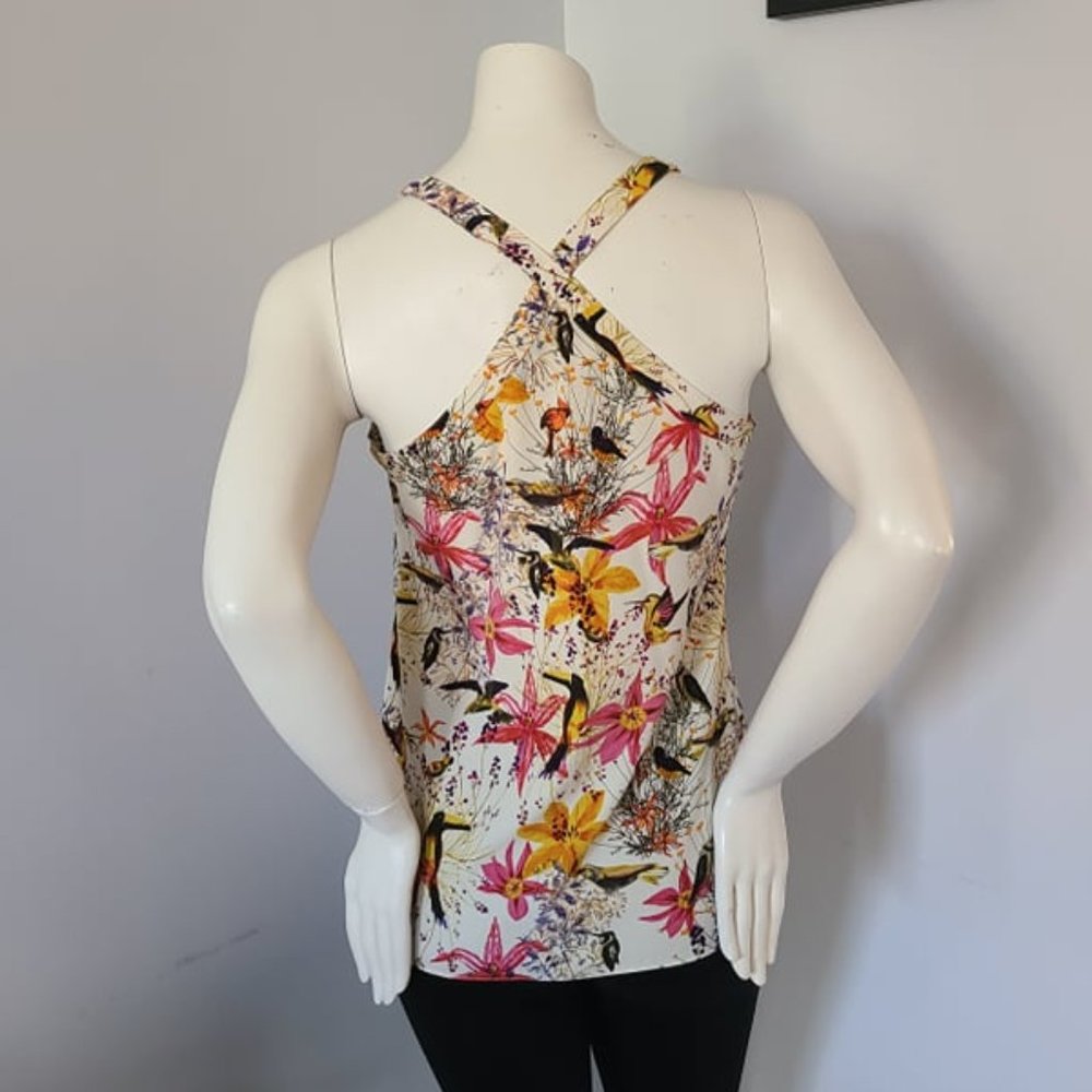 Banana Republic - Floral/Bird Print Flounce Sleeveless Blouse - Picture 2 of 9